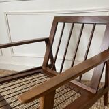 Scandinavian style armchair in wood and ecru fabric, 1950-1960