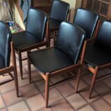 6 Chaises scandinaves teck et simili cuir 1960