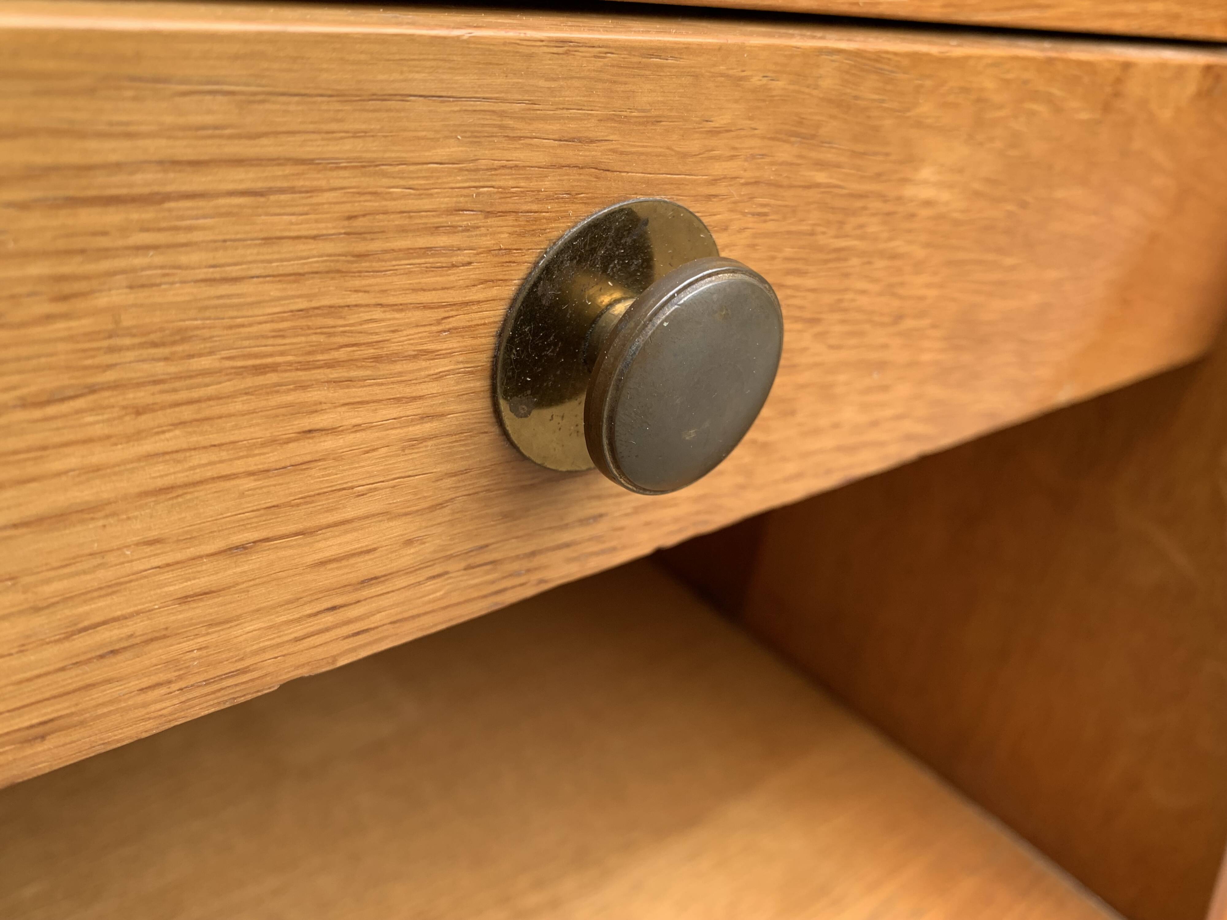 Solid oak compass feet bedside table 1950
