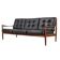 Scandinavian Three-Seat Sofa in Solid Wood and Black Leather, 1960s