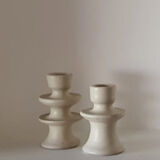 Set of two candlesticks in white tadelakt