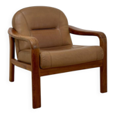 Fauteuil vintage en cuir et bois – années 70