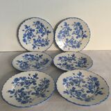 6 assiettes à dessert, motif bleu vaisselle ancienne