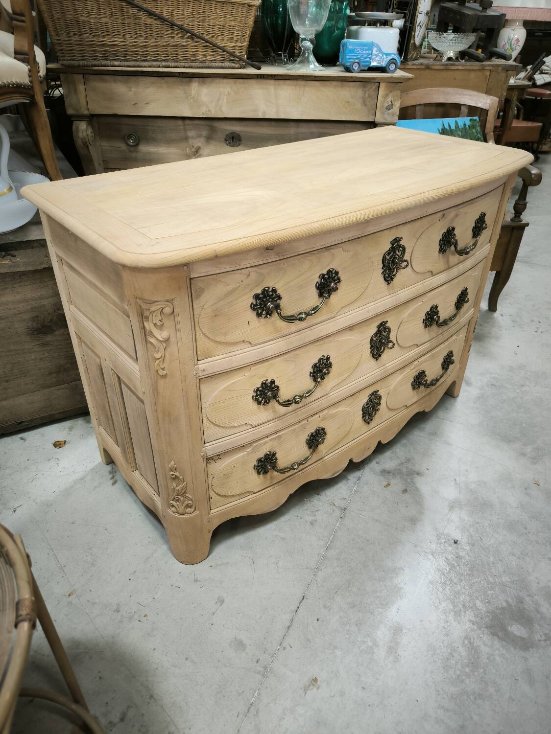 Louis XIV style natural solid cherry wood chest of drawers