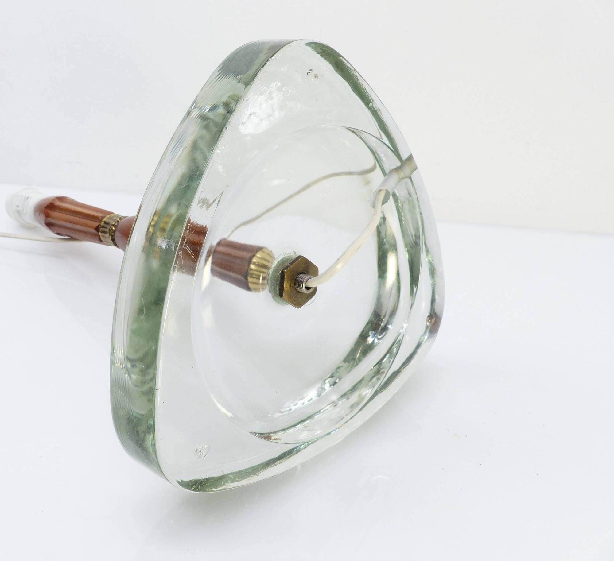 Scandinavian table lamp in glass, wood and brass 1960 Nybro Armaturfabrik