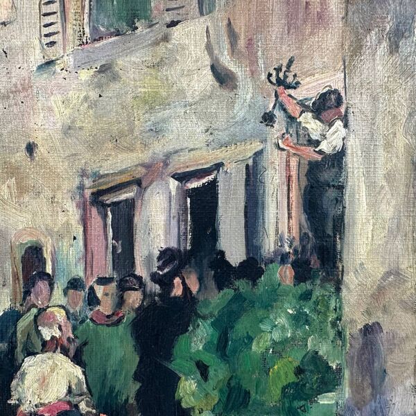 Tableau vintage « La vente aux enchères »