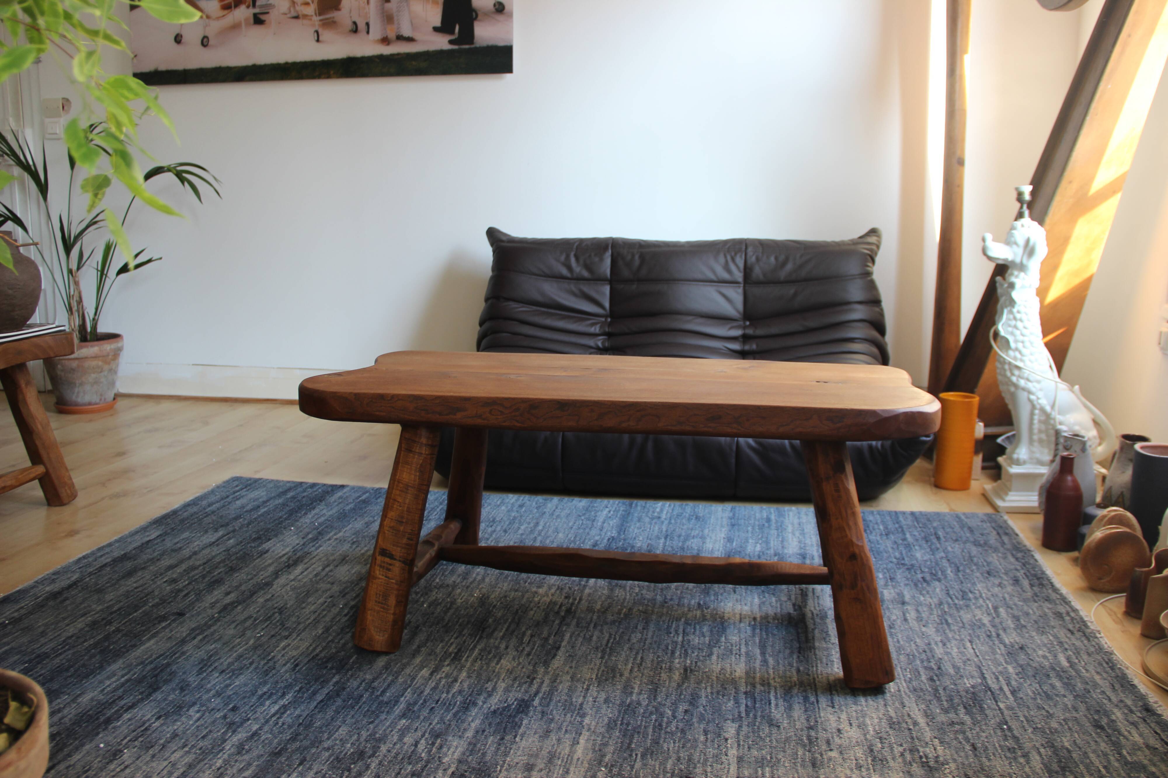 Solid elm bass table, brutalist style