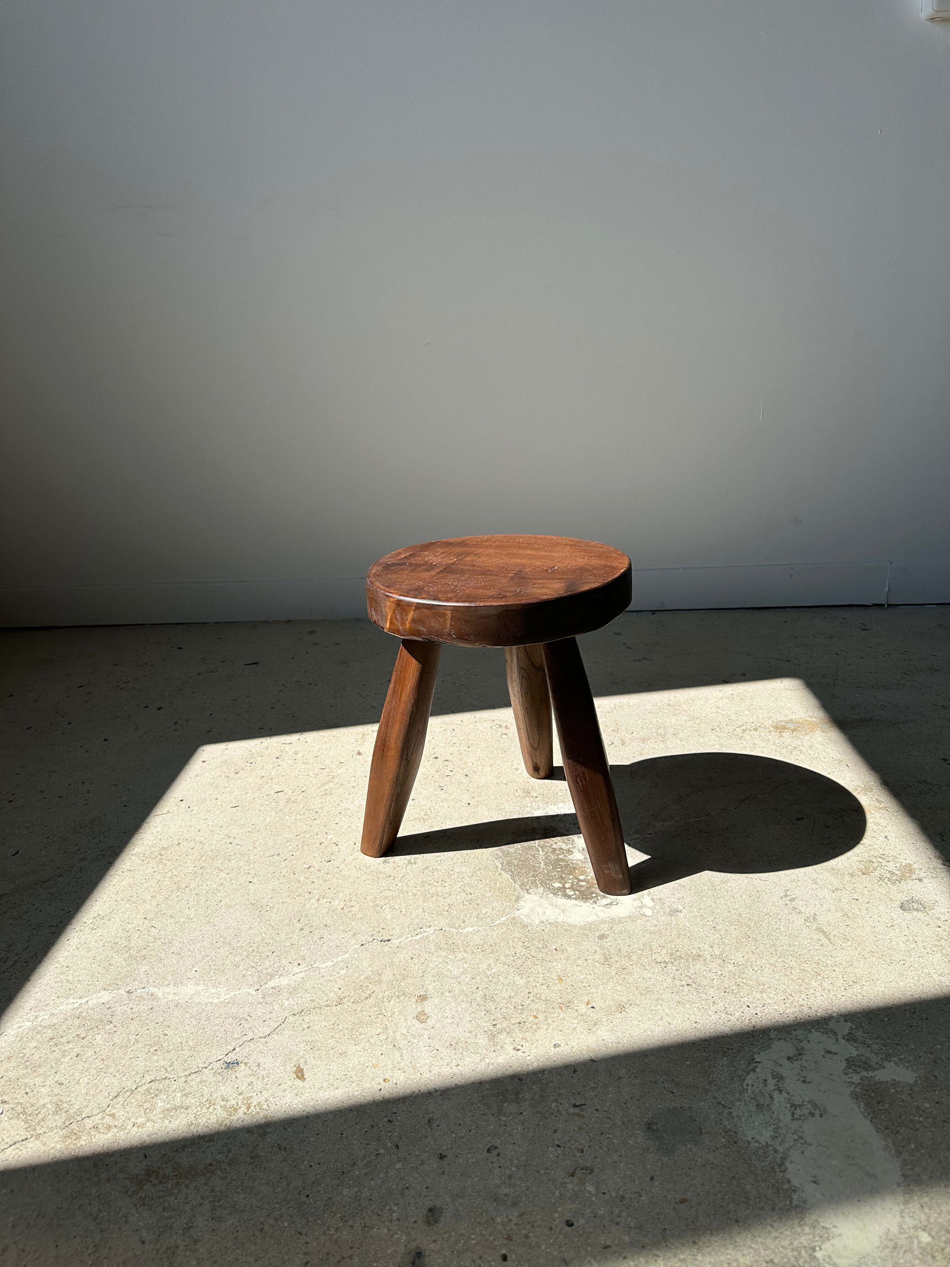 Brown solid wood stool flat circular seat