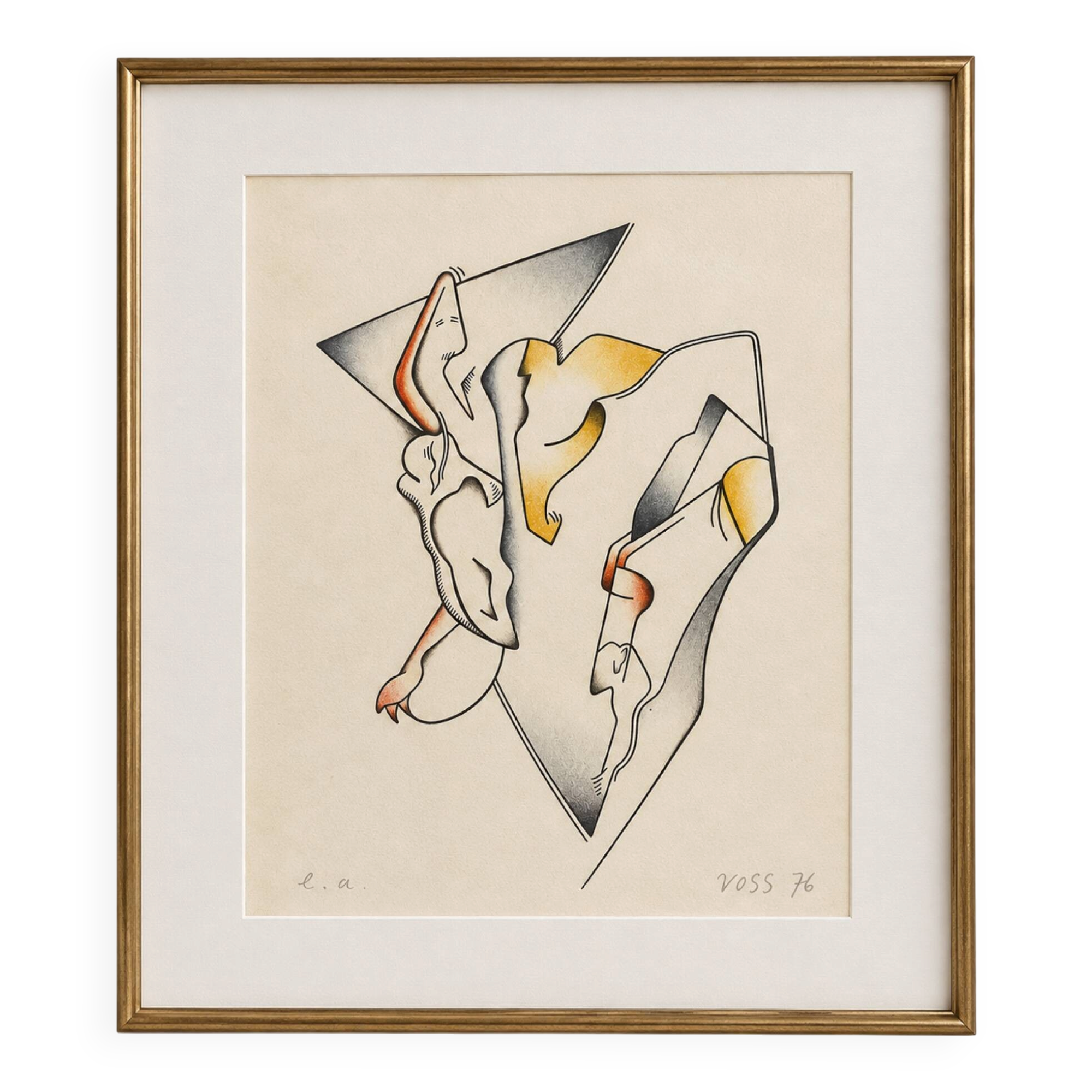 Lithograph jan voss 1976 / abstract surrealist modernist vintage