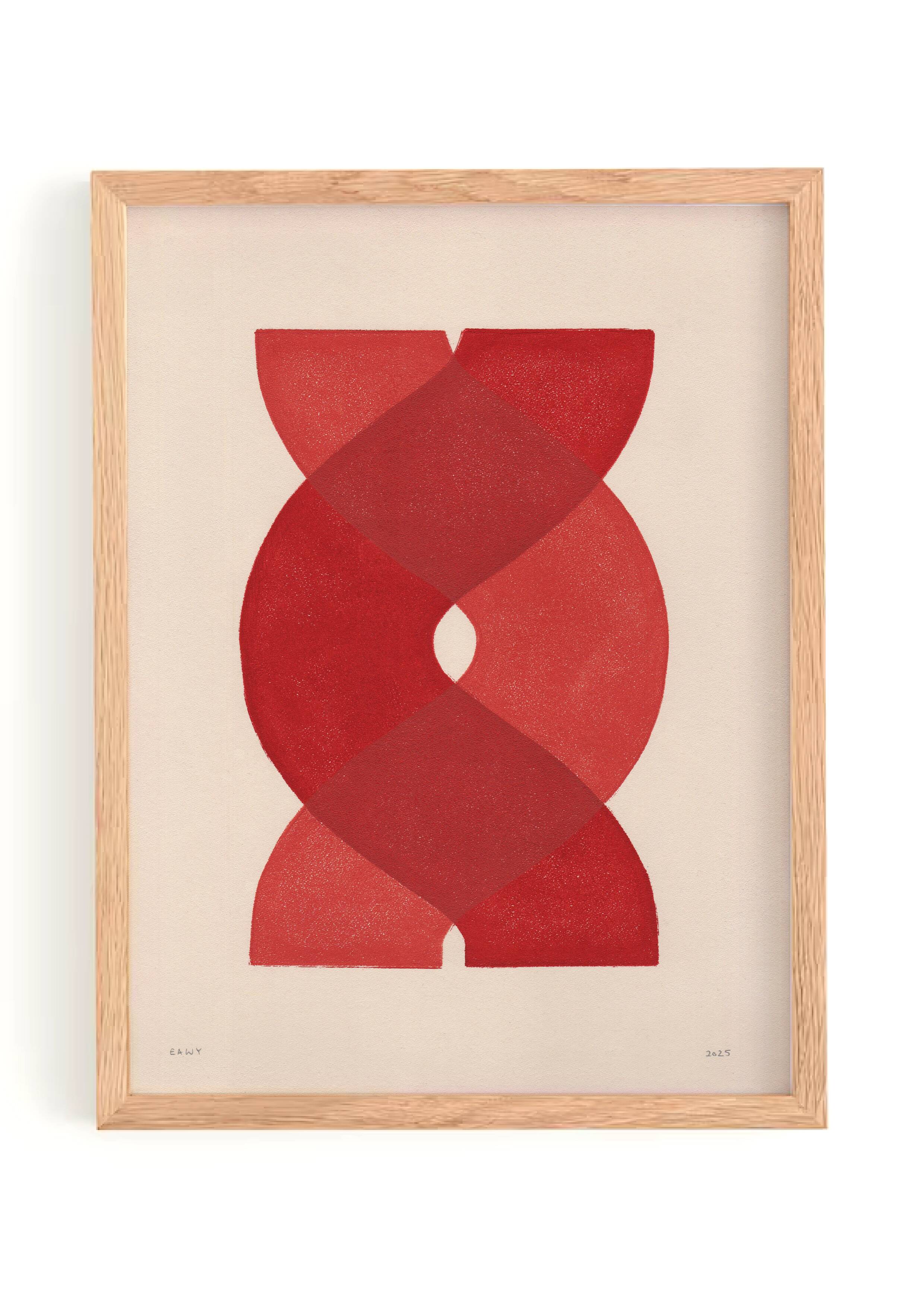 abstract painting on paper - red "waves" painting by Eawy