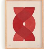 abstract painting on paper - red "waves" painting by Eawy