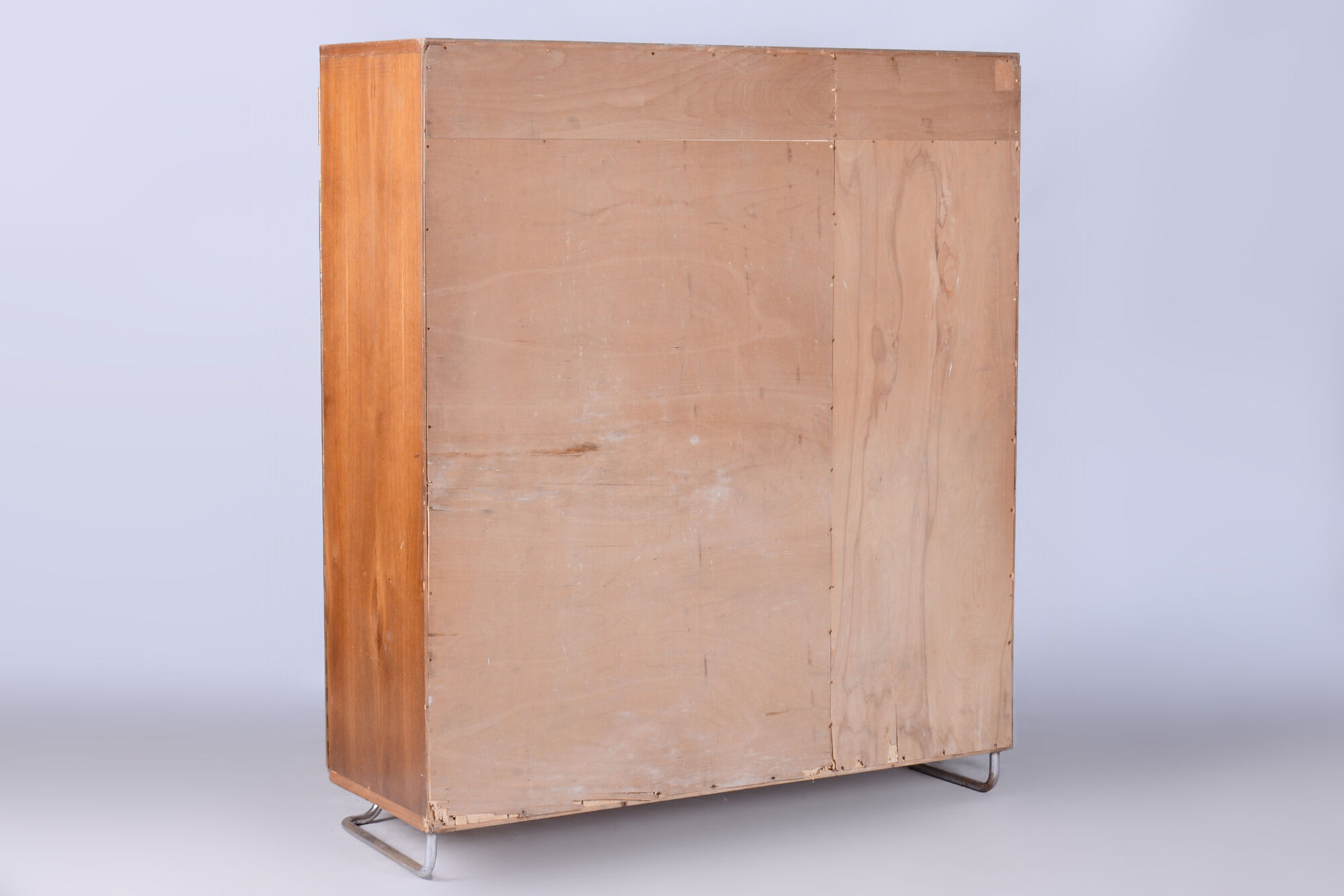 Restored oak bauhaus wardrobe, chrome-plated steel, czechia, 1930s