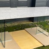 Dining table 70-80s in granite and tempered glass