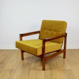 Wooden armchair designed by Z. Baczyk brown vintage yellow-olive