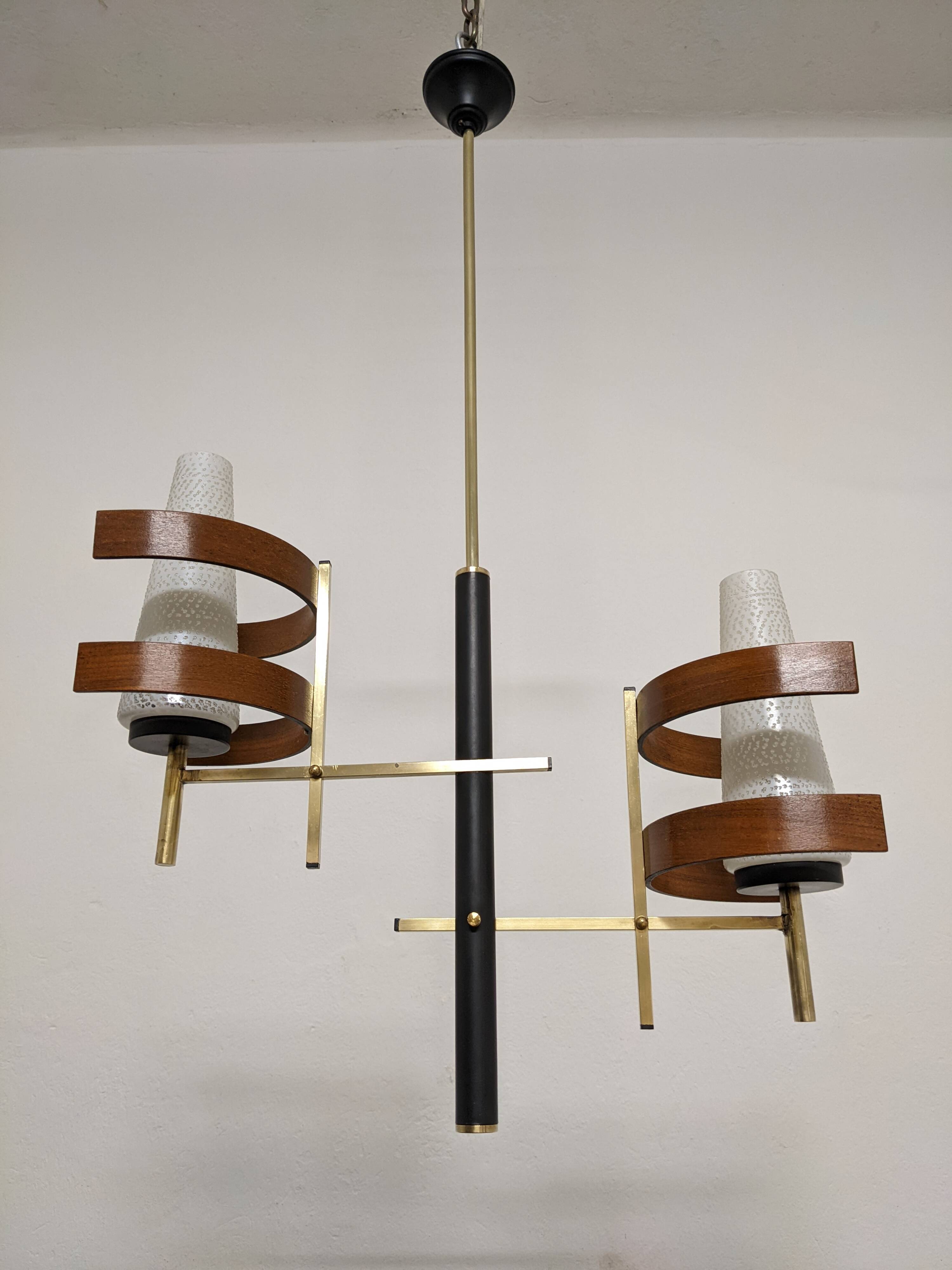Scandinavian teak and brass chandelier from the 50s/60s