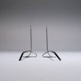 Pair of modernist brushed steel andirons, 1970s