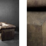 Vintage Mid-Century Modern German Brutalist 2-Seater Brown Leather Bed Sofa