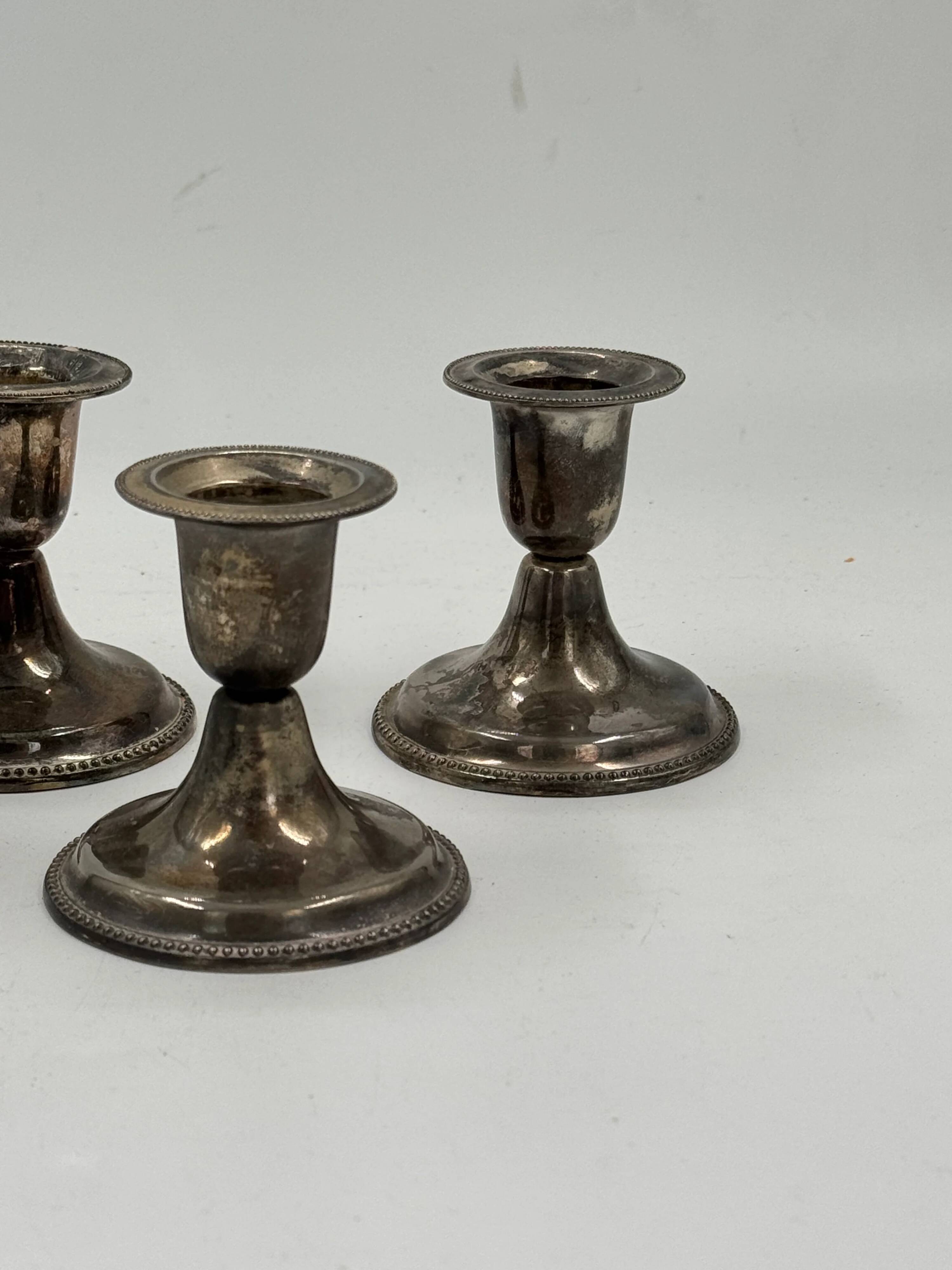 Set of 3 vintage silver-plated candle holders