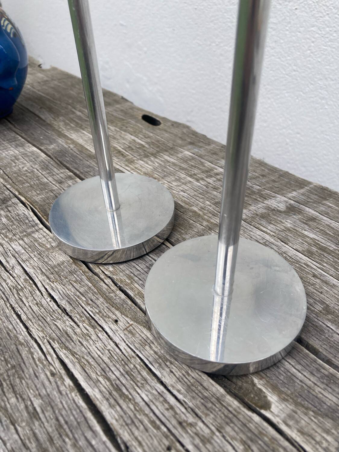 Pair of modernist aluminum candlesticks