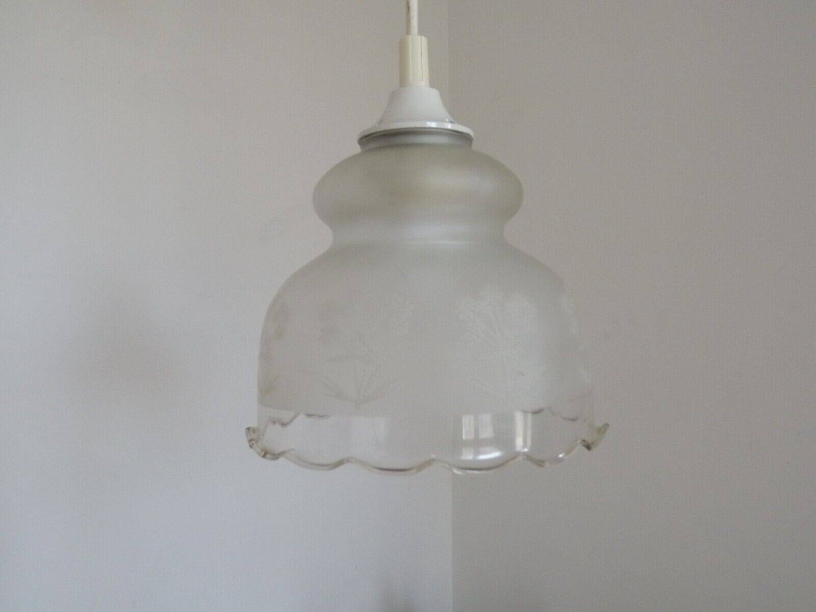 Vintage French pendant ceiling light in white glass decorated with flowers 4722