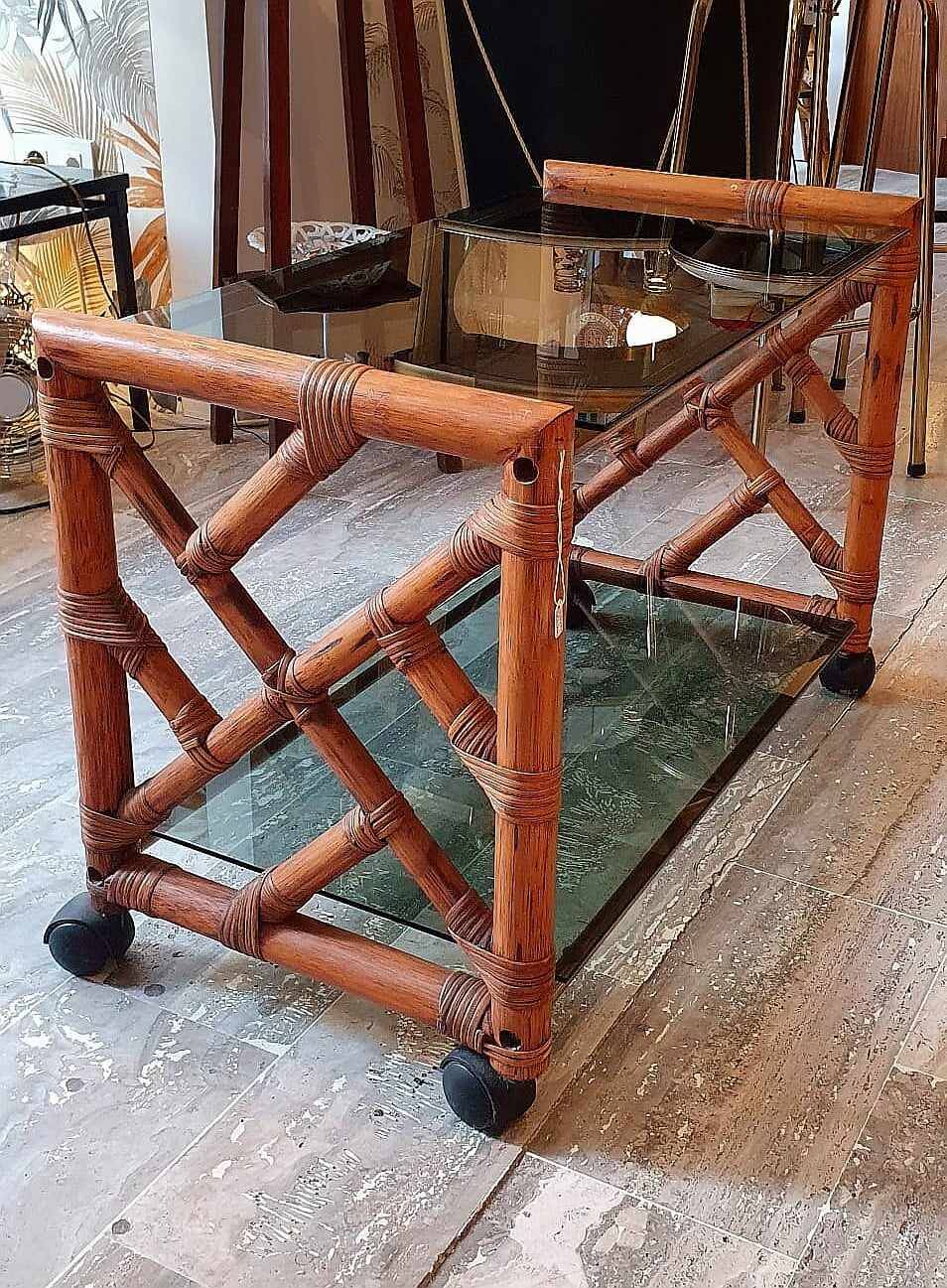 Bamboo coffee table on casters