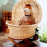 Cradle vintage wicker doll