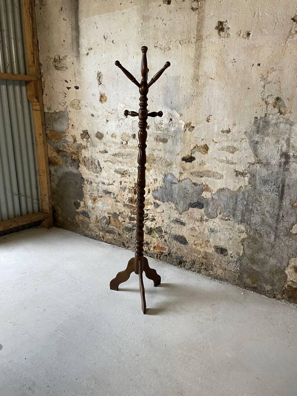 Antique turned wooden coat rack
