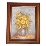 Still Life Bouquet of Yellow Flowers Oil on Canvas Signed