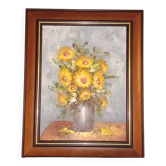 Nature Morte Bouquet de fleurs jaunes Huile sur Toile signée