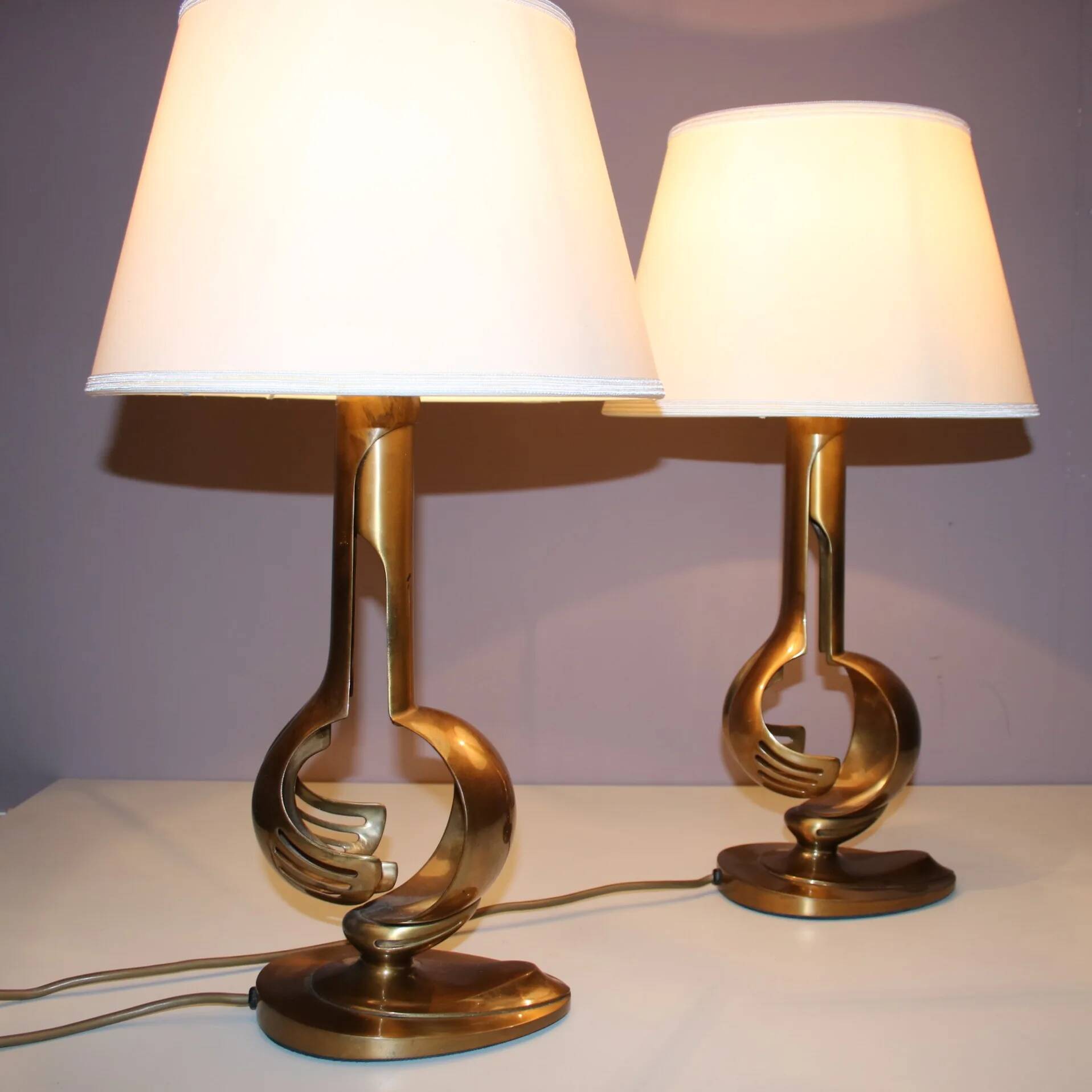1970s pair of brass table lamps from France