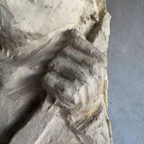 Set of two natural white plaster sculptures by Walter De Buck — figurative folkloric pair