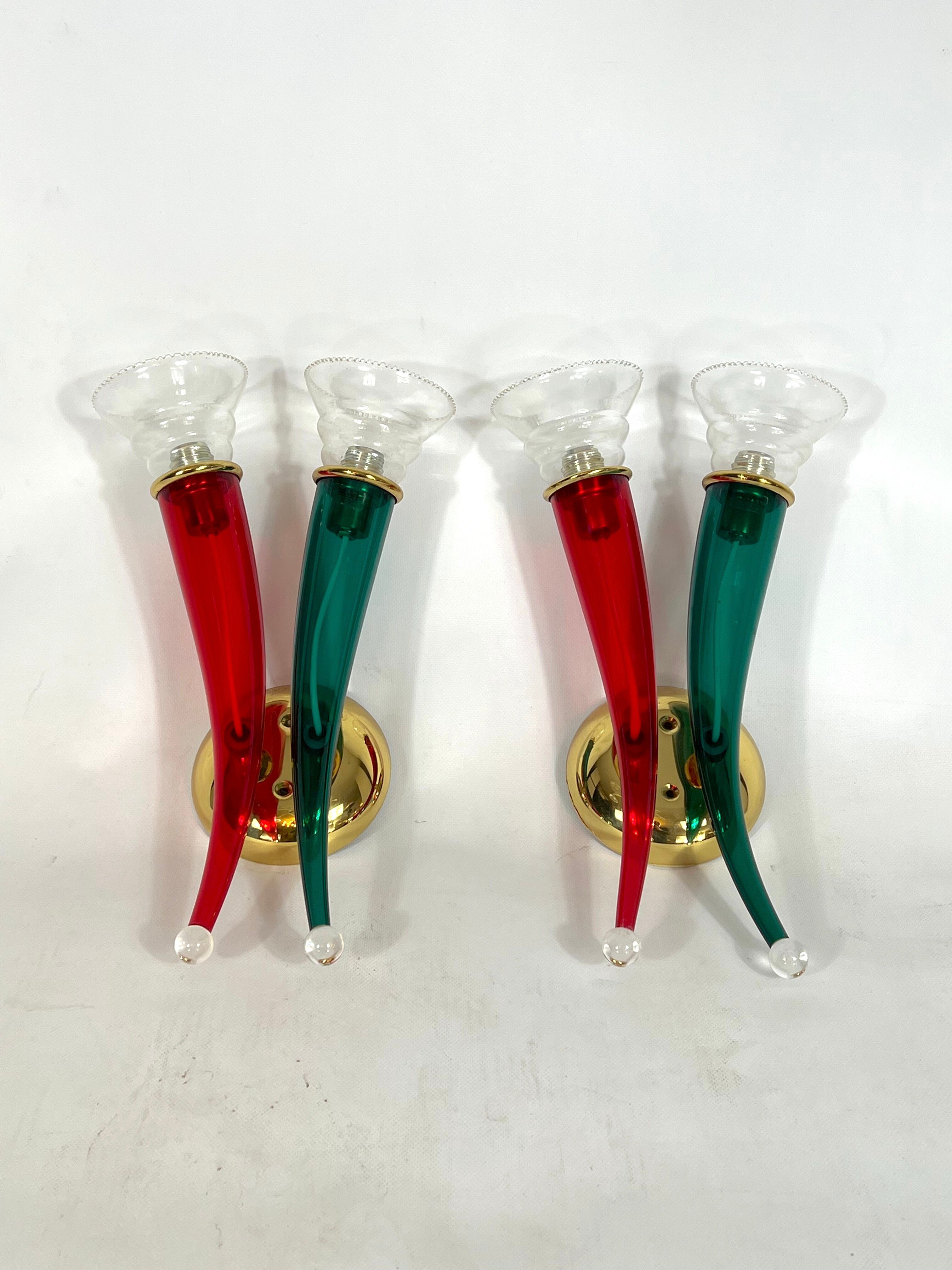 Vintage Pair of Murano glass sconces signed by VeArt, Italy 1970s