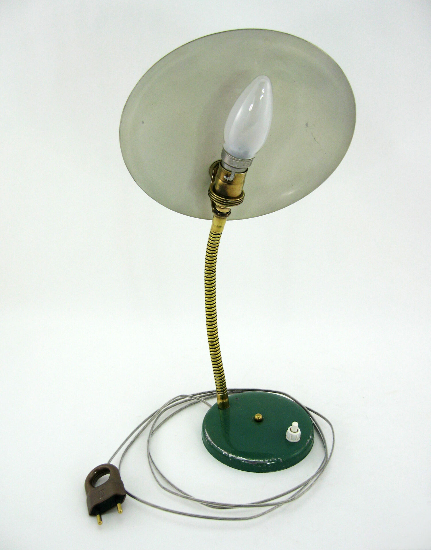 UFO desk lamp in green lacquered metal and brass