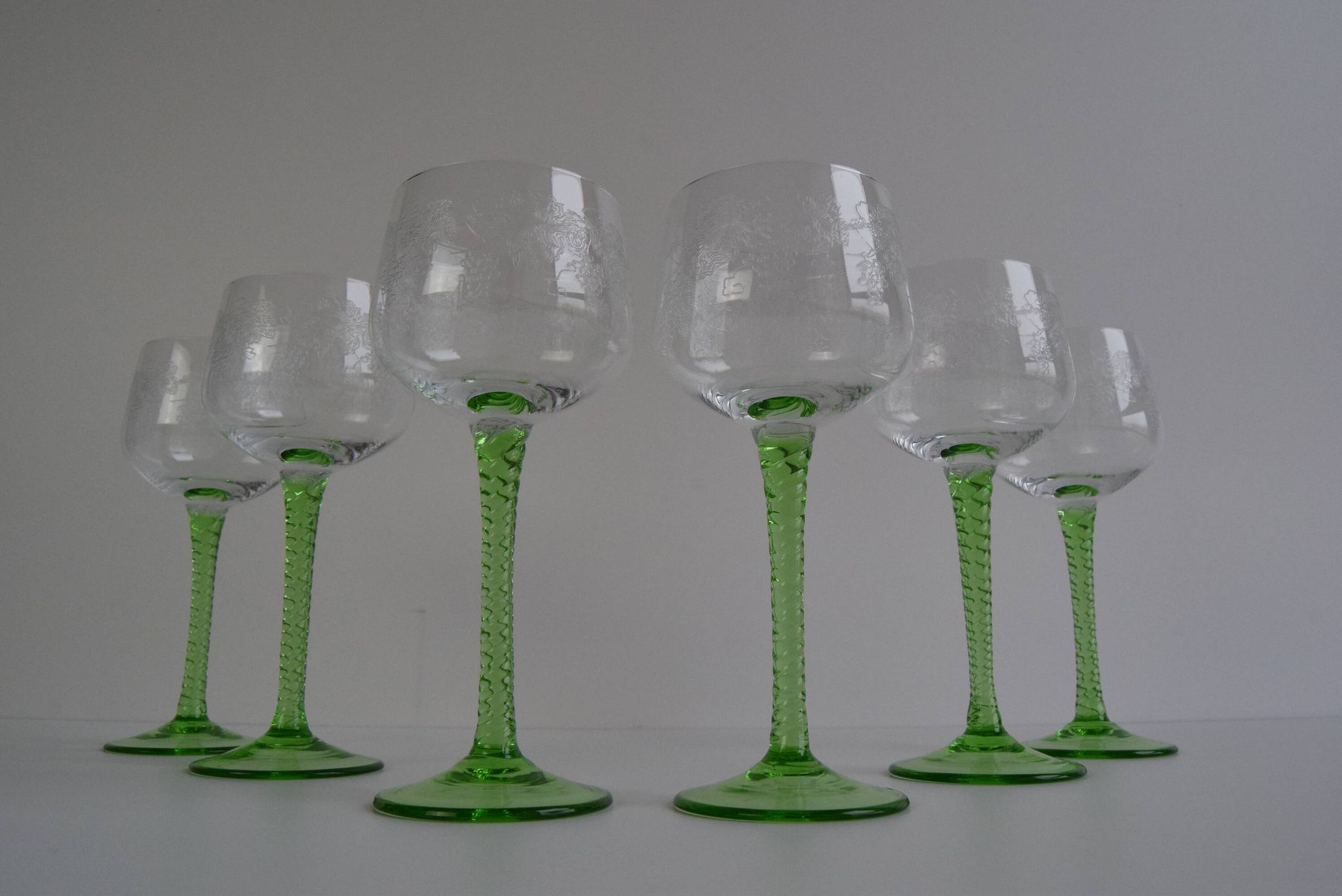 Set of six vintage stemmed glasses, 1960s.
