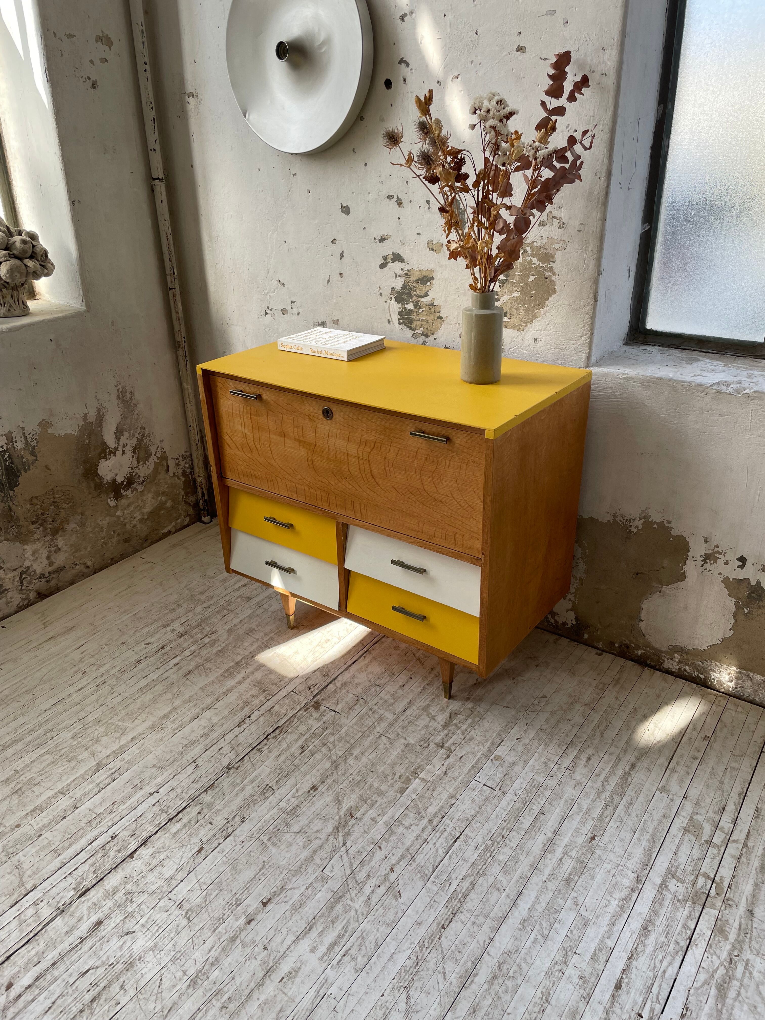Furniture chest of drawers two-tone 60s