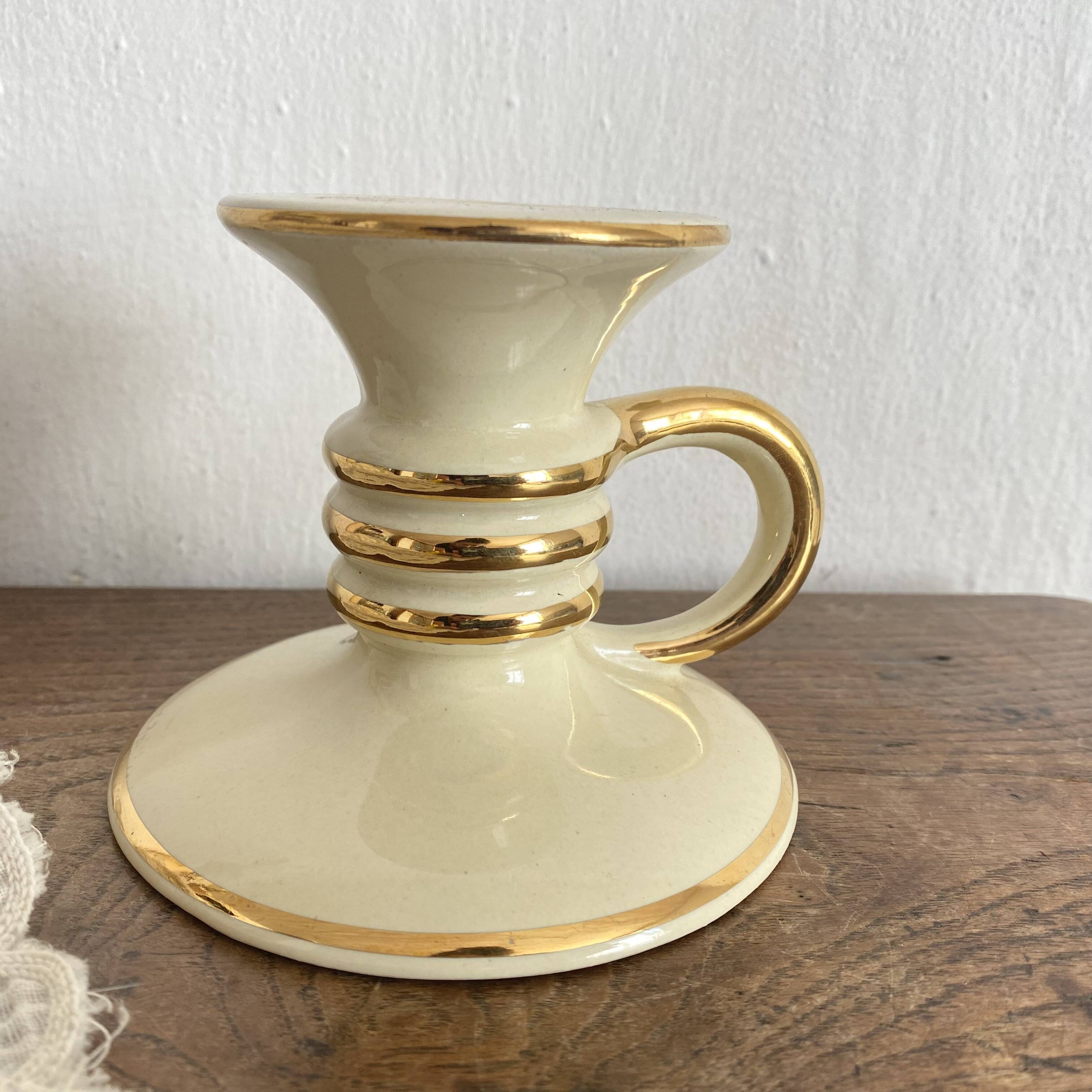Charming cream and gold thumb candle holder, 1950s