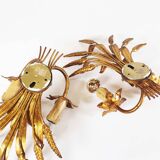 Pair of large vintage gilt sheaf of wheat sconces