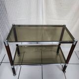 Smoked glass service two trays base wood and chrome metal