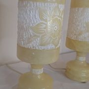 Pair of Vintage Carved Alabaster Lamps – Floral Elegance & Golden Light