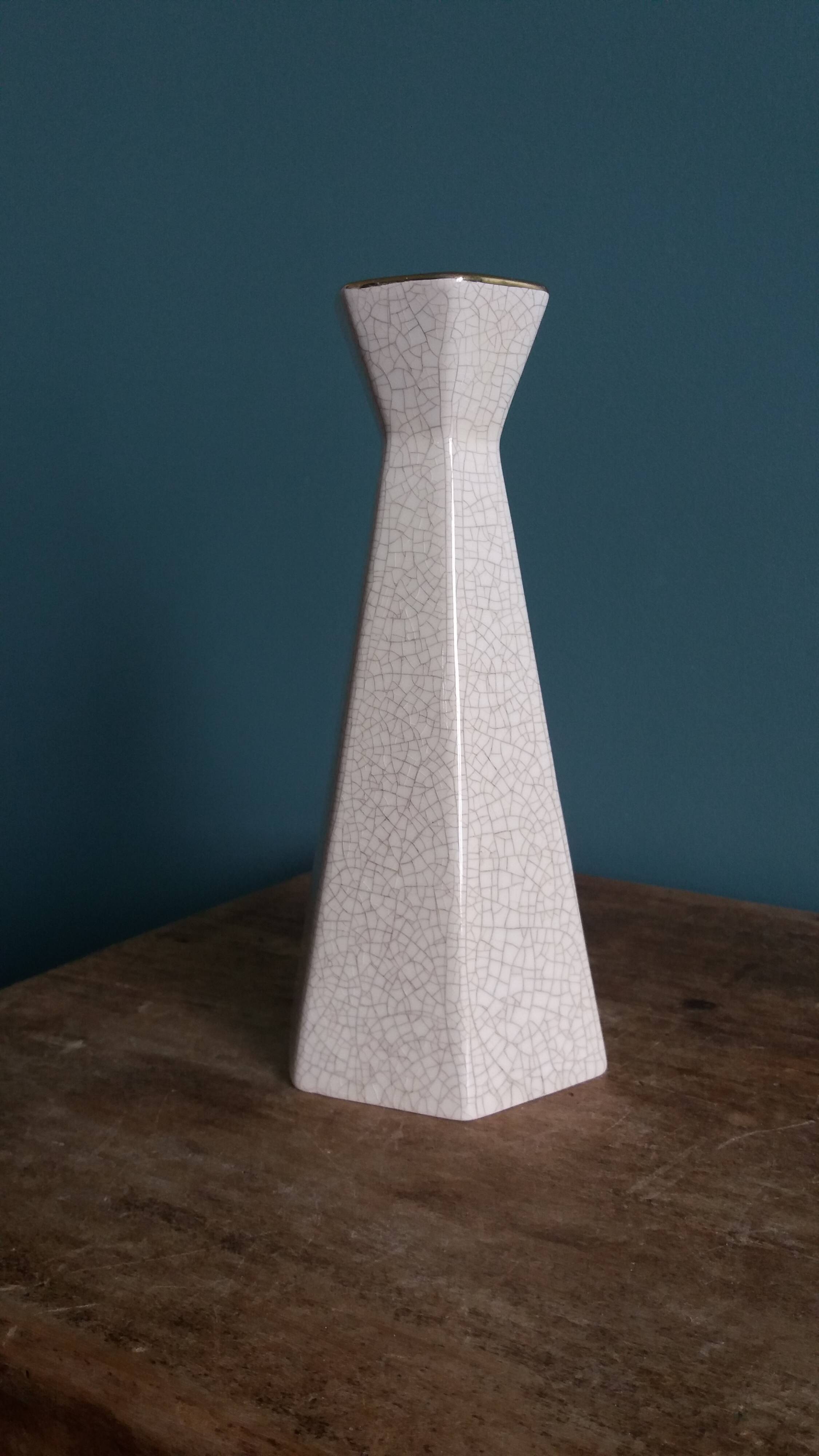Ceramic candlestick with crackled glaze and gilding, Art Deco