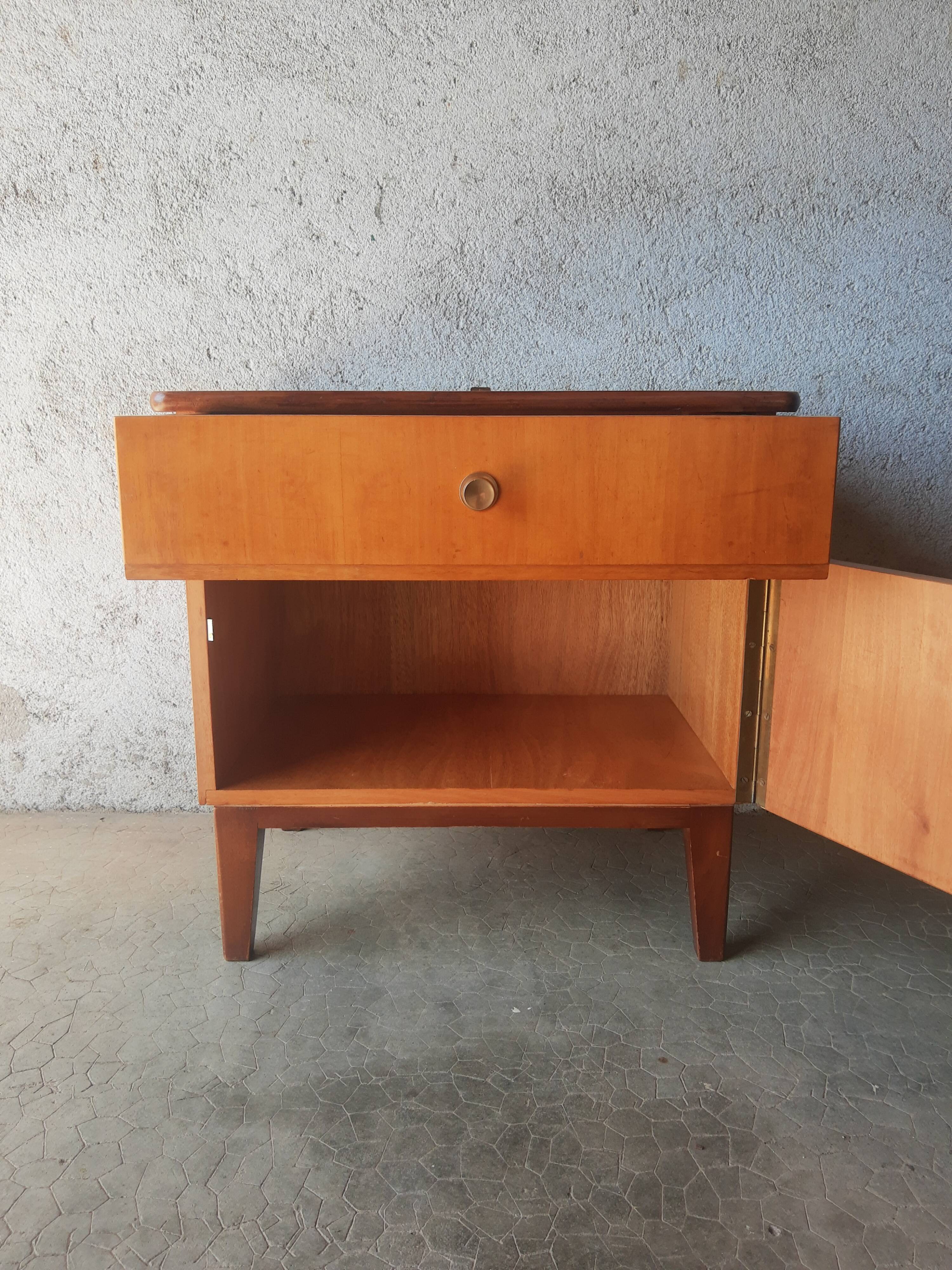 Vintage 70s light wood bedside table