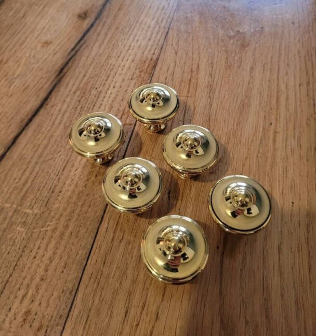 6 Polished Brass Furniture Knobs