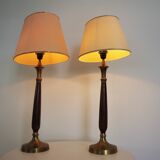 Mahogany Hat Lamps, Brass and Cotton of Abat Day, 1950s, Set of 2