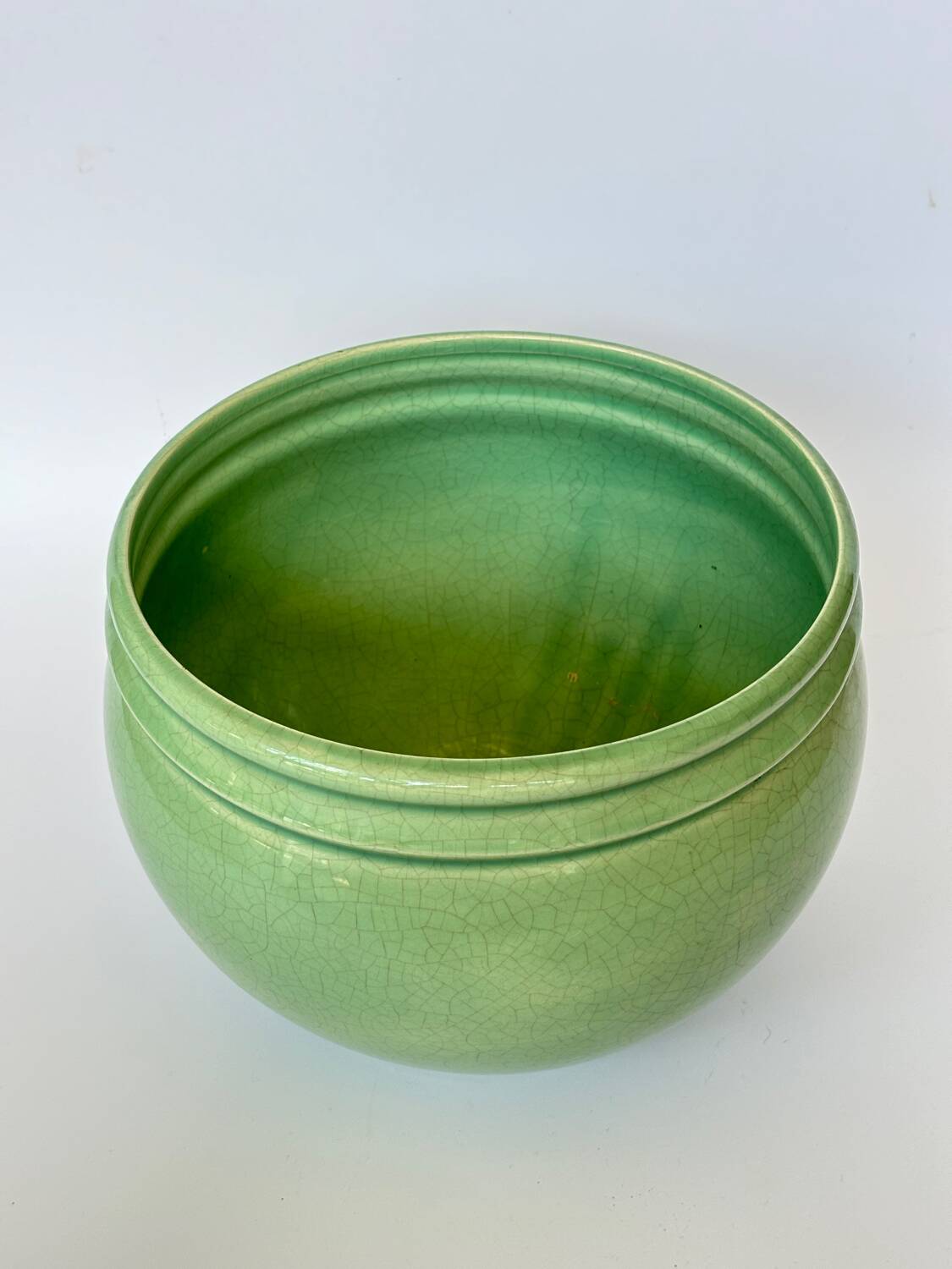 Vintage jade green cracked ceramic pot
