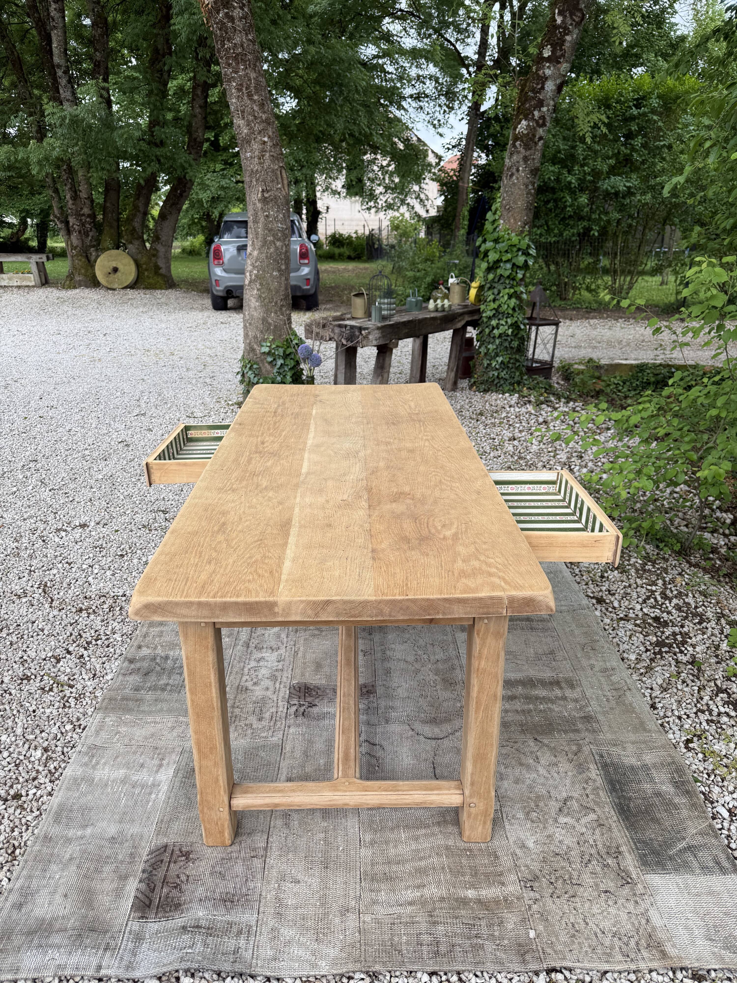 Table de ferme rénové 180cm double tiroir
