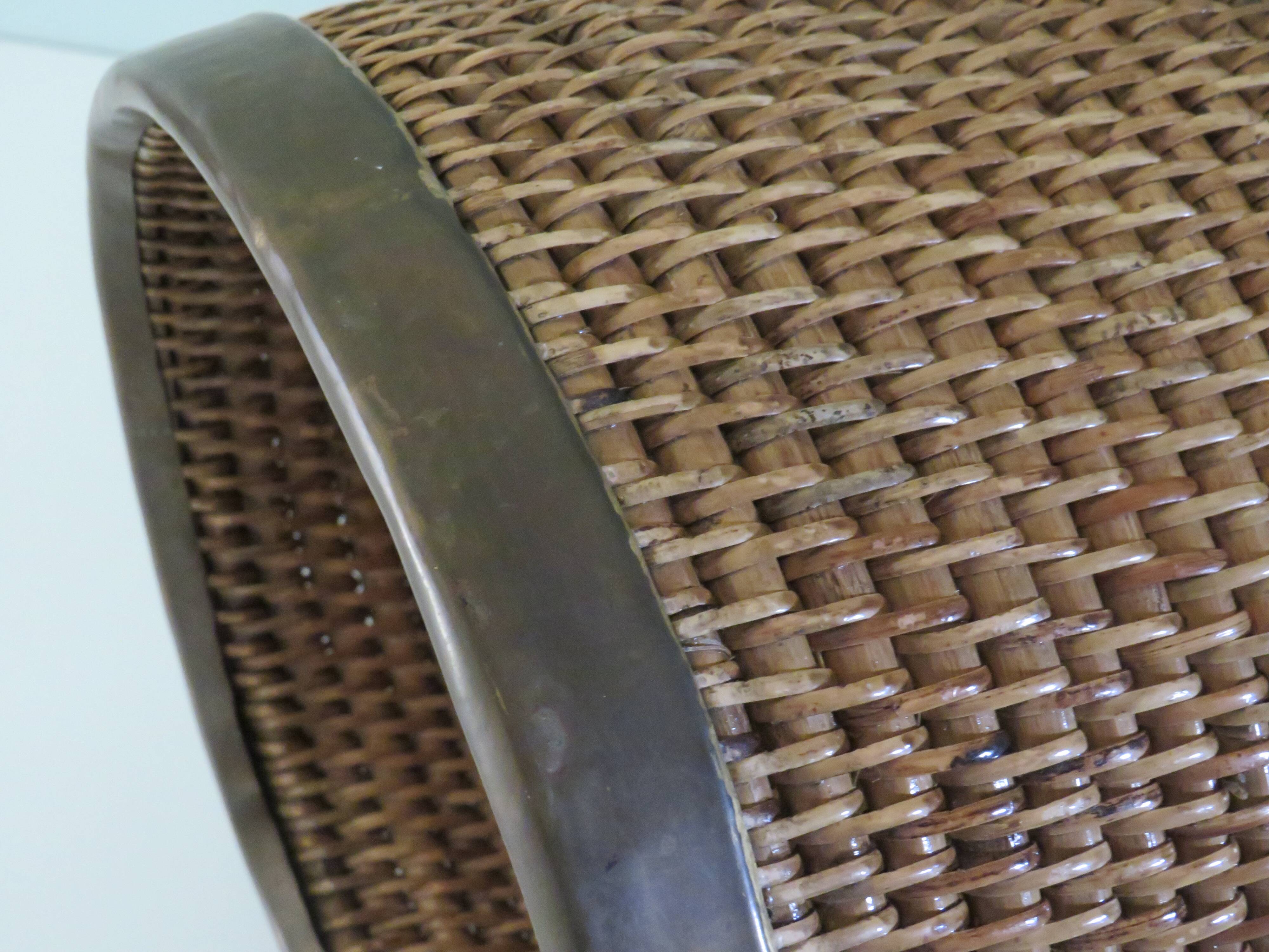 Vintage umbrella holder, rattan and bamboo with brass edge