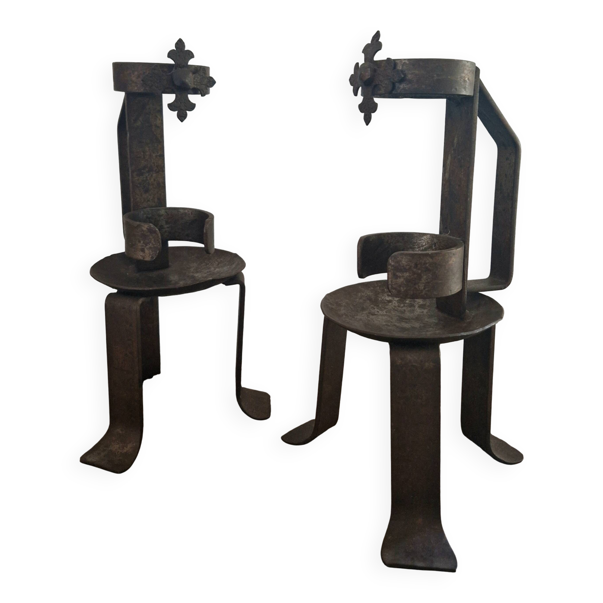 Candle holders in pairs, 20th century, wrought iron, brutalist.
