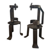 Candle holders in pairs, 20th century, wrought iron, brutalist.
