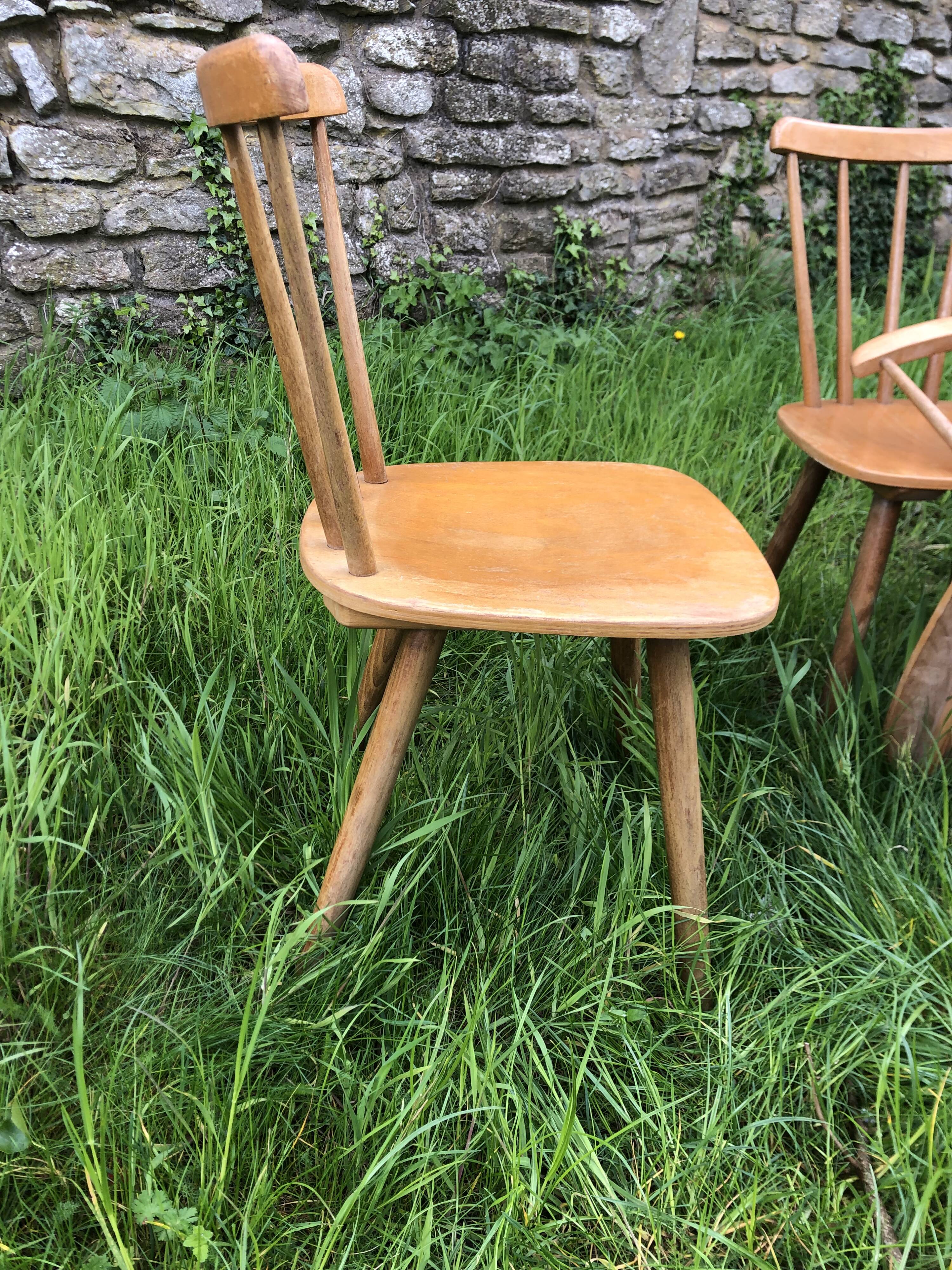 Chaises de bistrot rustique vintage Années 60