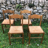 4 wood and straw chairs